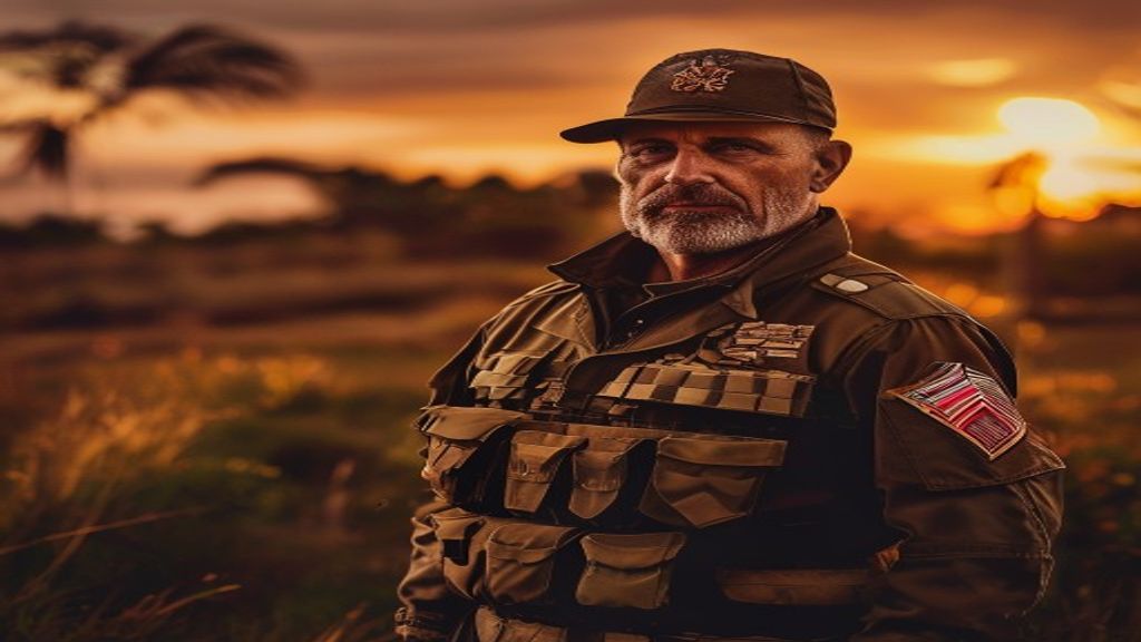 Florida veteran business owner reviewing grant approval documents at desk with state flag